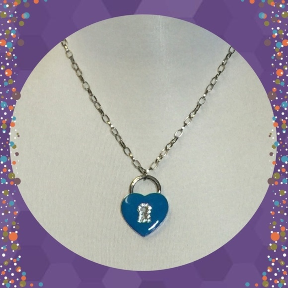 Blue Heart with a Key Hole Jewelry Necklace - Picture 4 of 4